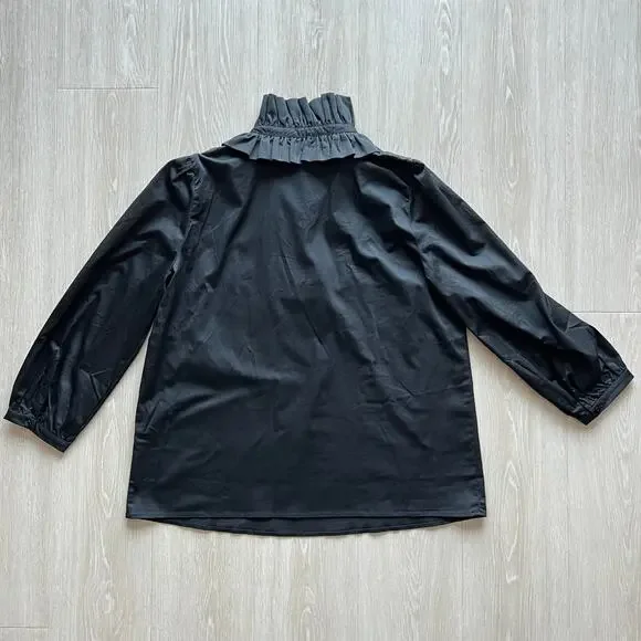 Tuckernuck Ruffle Neck Bouvier Blouse Large Black Preppy - Picture 4 of 12